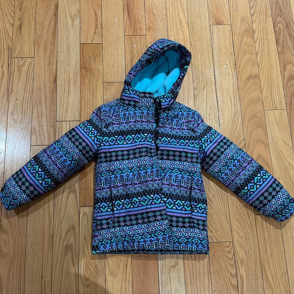 Girl’s Patterned Ski Jacket - Black and Blue